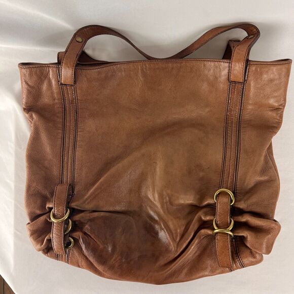 KOOBA Women's Brown Leather Hobo Gold Trim Shoulder Bag Handbag Purse - Picture 1 of 11